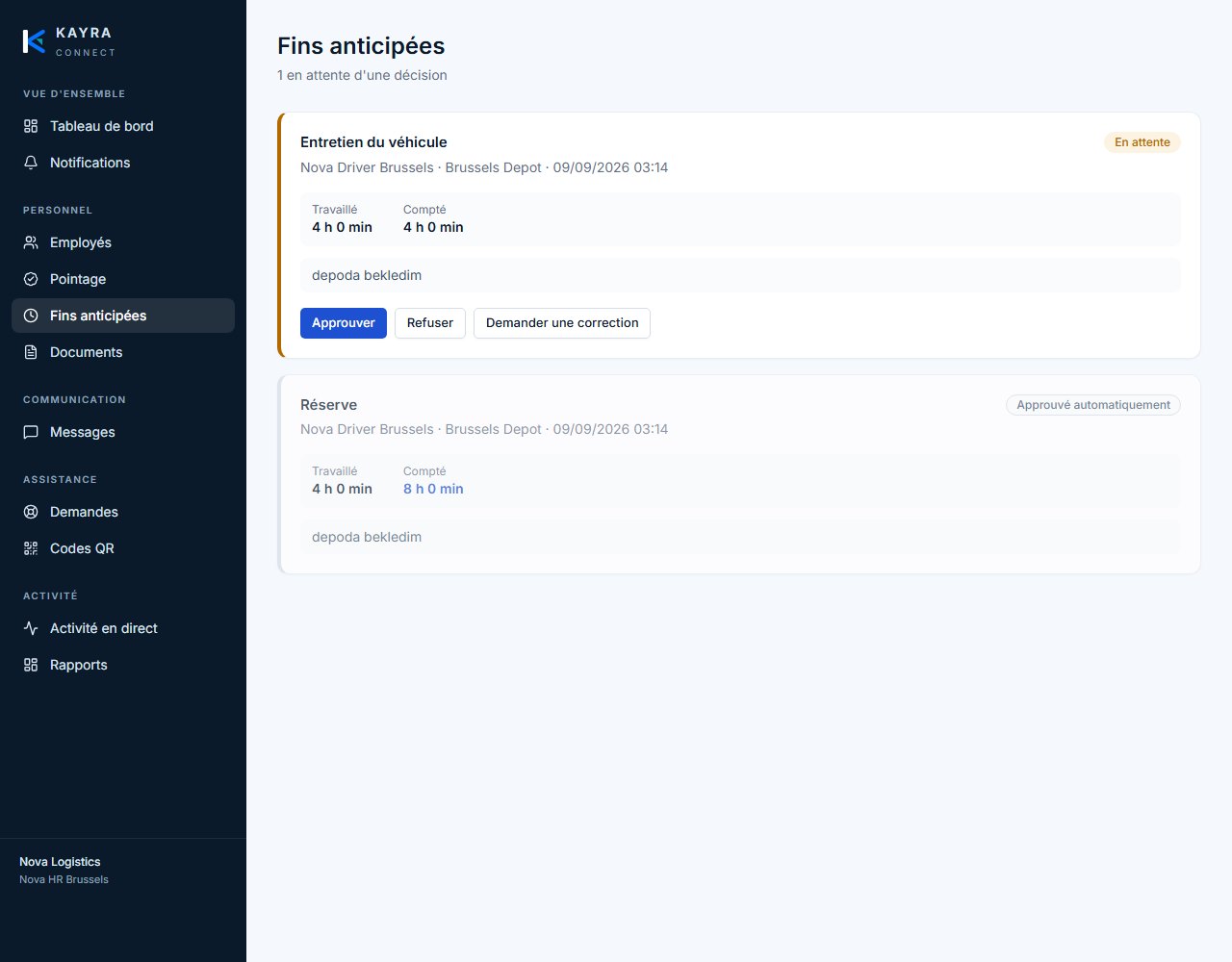 Module 2 — Fins anticipées et règles de l'entreprise — KAYRA Connect