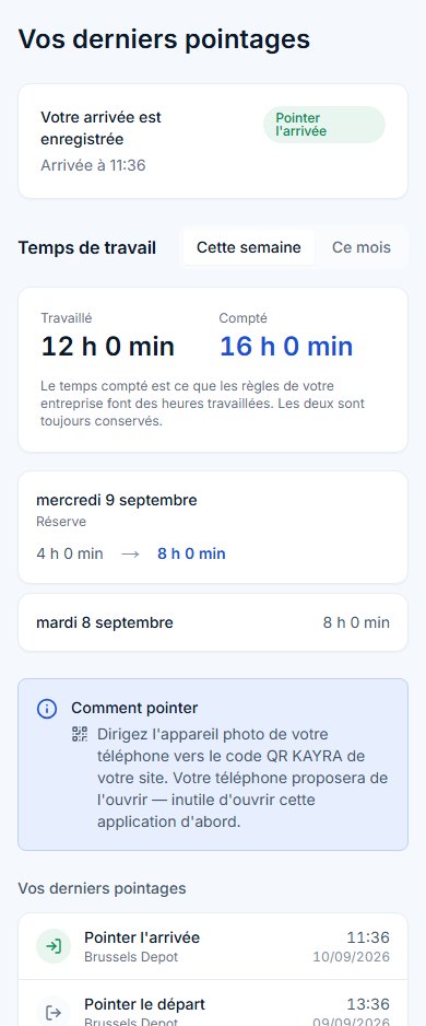 Module 1 — Pointage par QR et temps de travail — KAYRA Connect